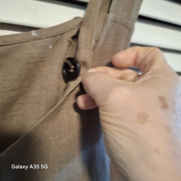 Lulu's Loose Fit Tan Linen Blend Overalls For Women With Adjustable Strap Button - Picture 7 of 10